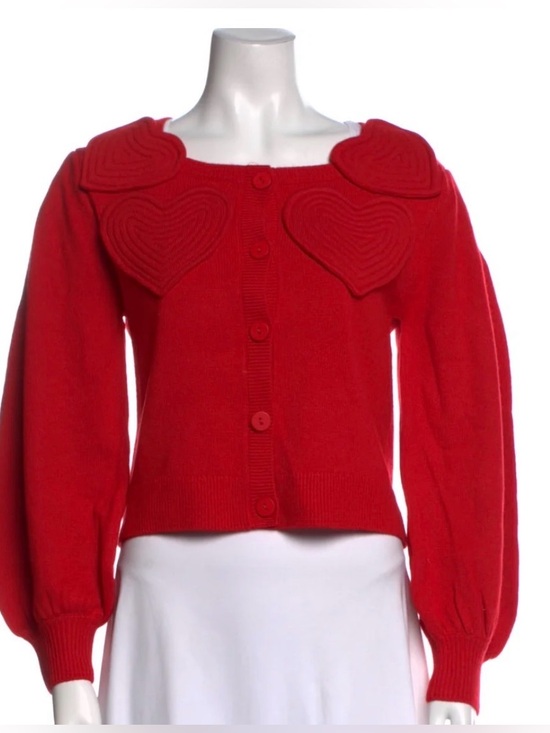 FARM Rio Sweaters - FARM Rio Bright Red Heart Detail Button-Front Cardigan